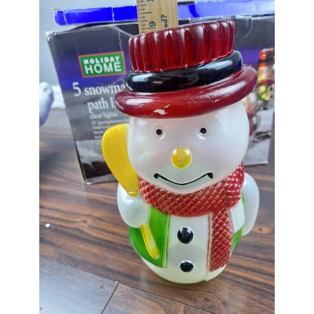 Blow Mold Snowman Path Lights 10ct White Red Green Vintage Style Festive Retro